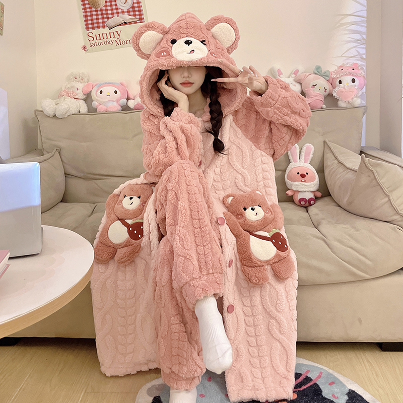 珊瑚绒睡袍2025新款睡衣冬季女加绒加厚长款保暖卡通秋冬季