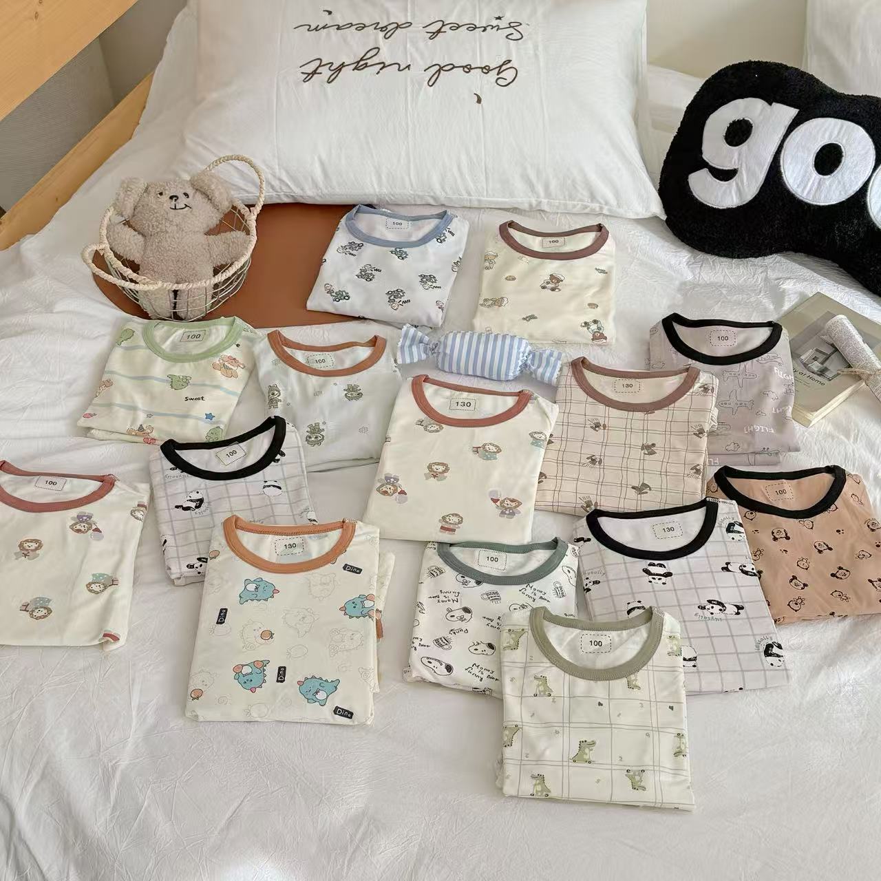 纯棉A类【抗菌】男童女童春秋莱卡无骨纯棉家居服宝宝秋衣秋裤