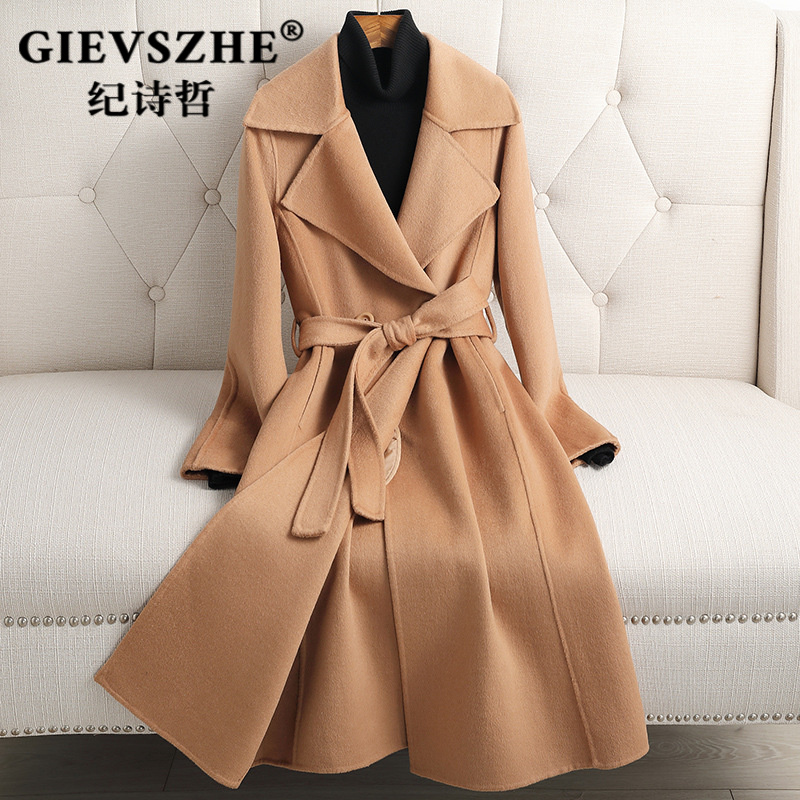 【官方正品】纪诗哲大衣中长款冬季显瘦外套新款过膝小个子毛呢大衣