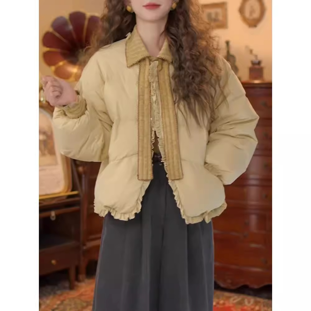 复古港风木耳边减龄加厚棉服女冬季新款时尚宽松百搭保暖棉衣1732