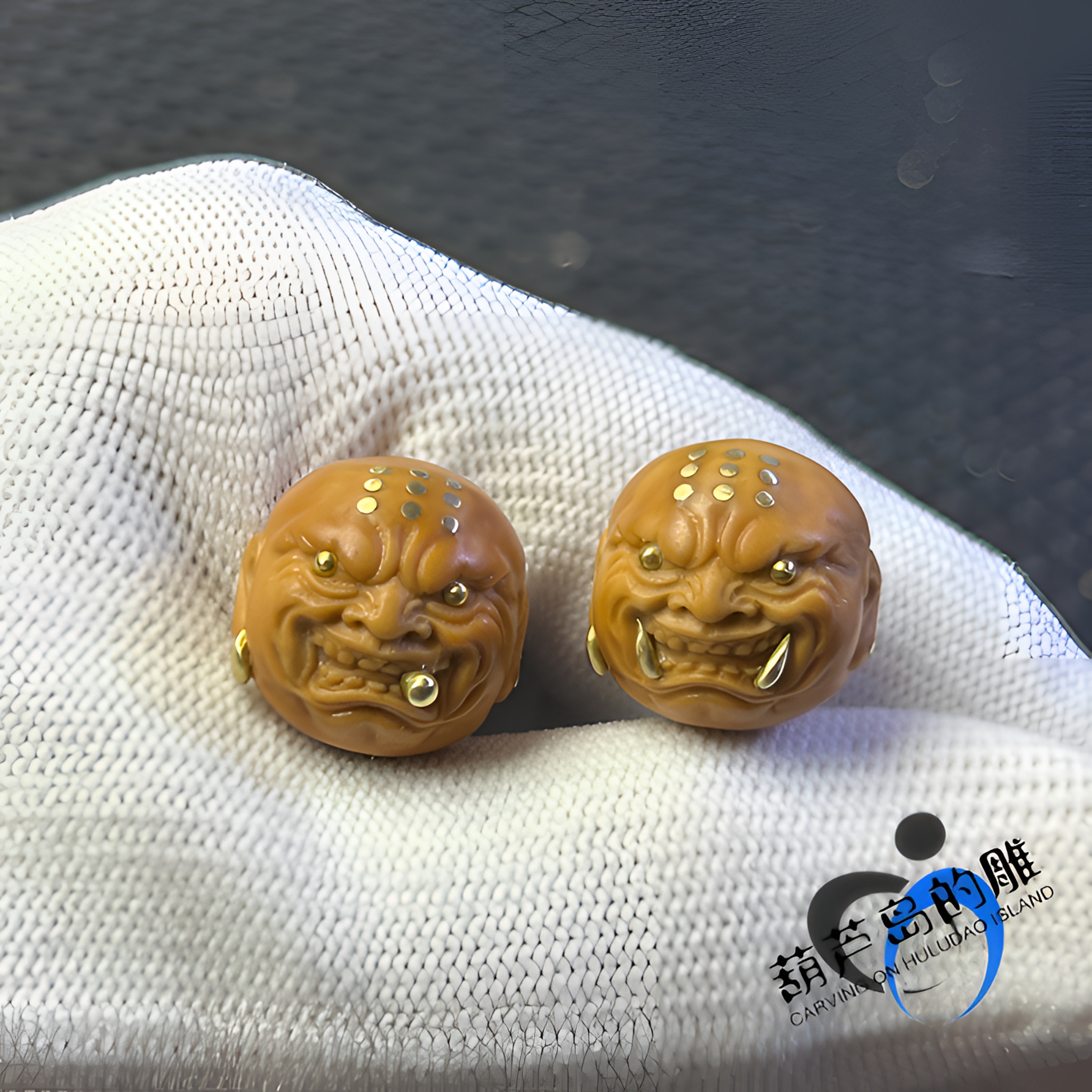 猴头核桃雕刻戒疤恶僧黄铜款文玩手串单籽15mm左右