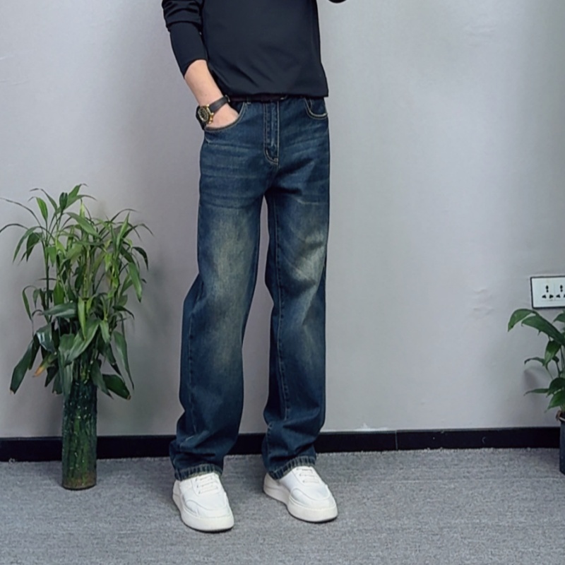 2025男装秋冬经典水洗休闲直筒牛仔裤阔腿水洗无弹潮流复古男长裤