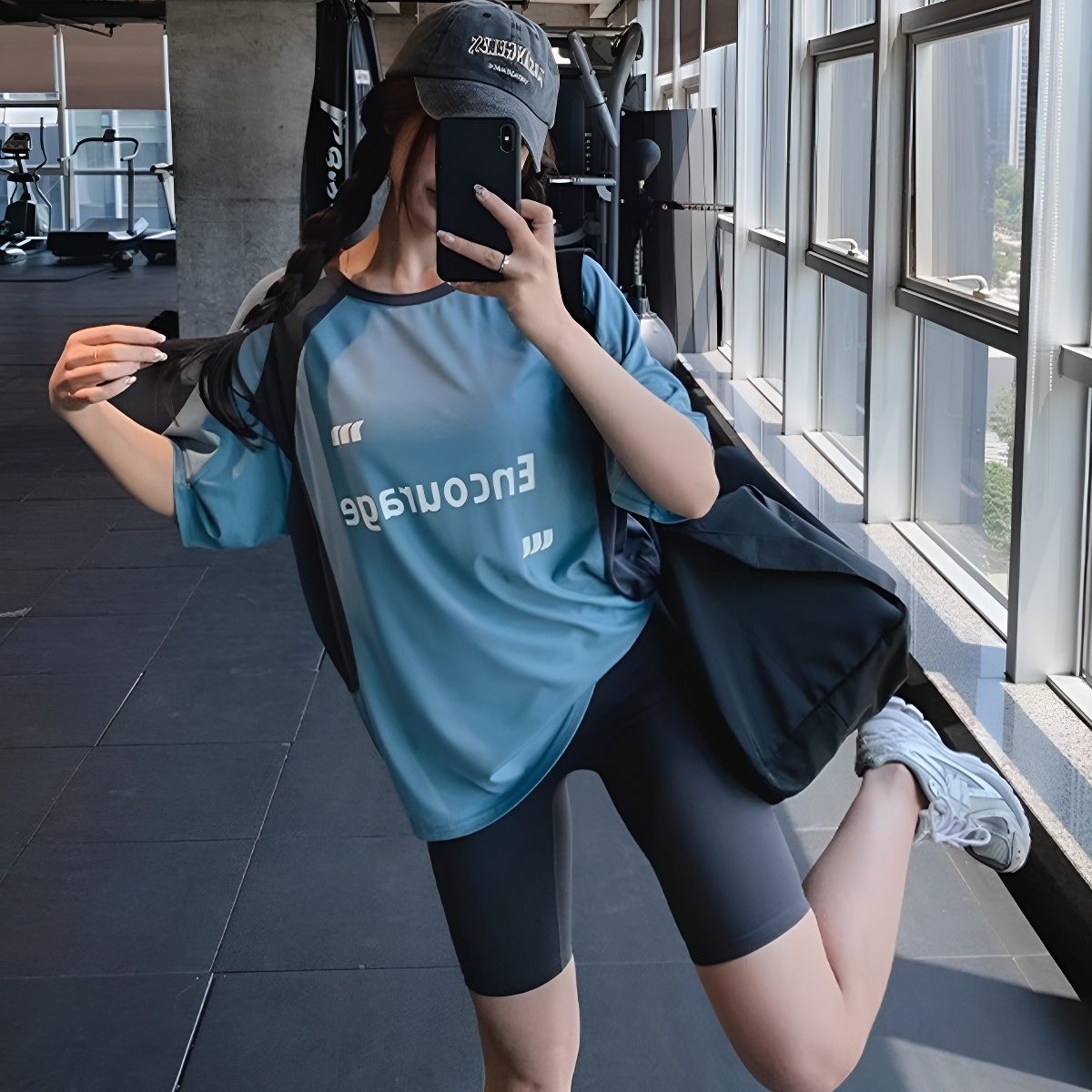 速干运动套装女夏季大码宽松短袖T恤健身短裤训练瑜伽服上衣罩衫