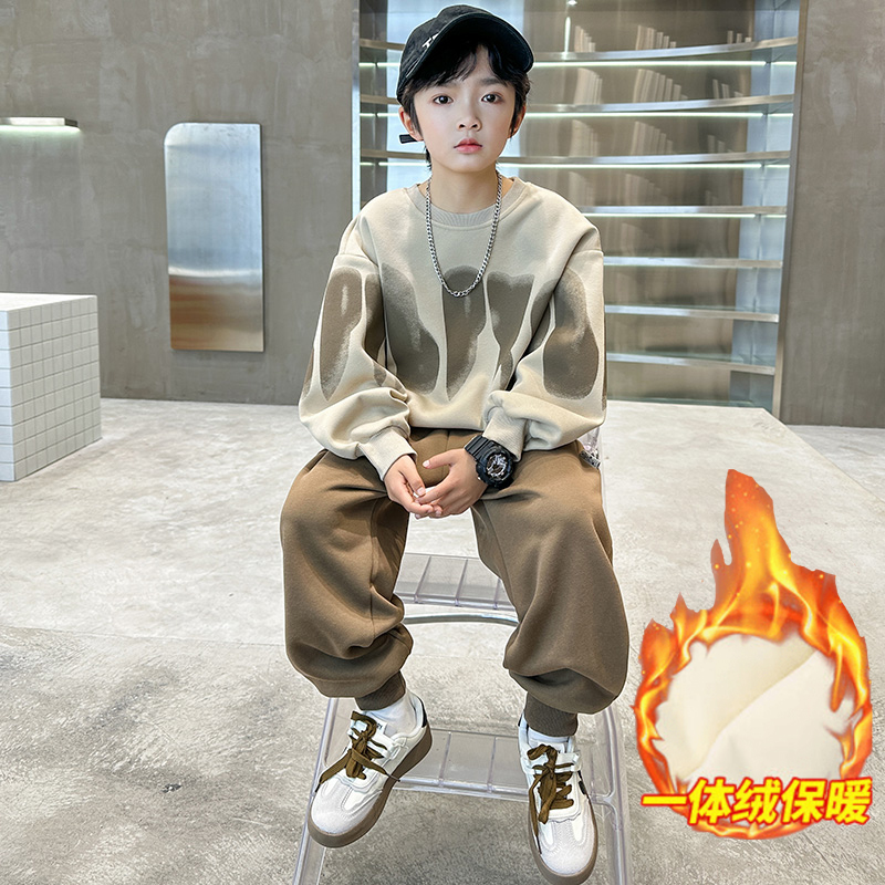 男童秋冬季套装2025新款中大儿童男孩运动帅气休闲宽松款加绒卫衣