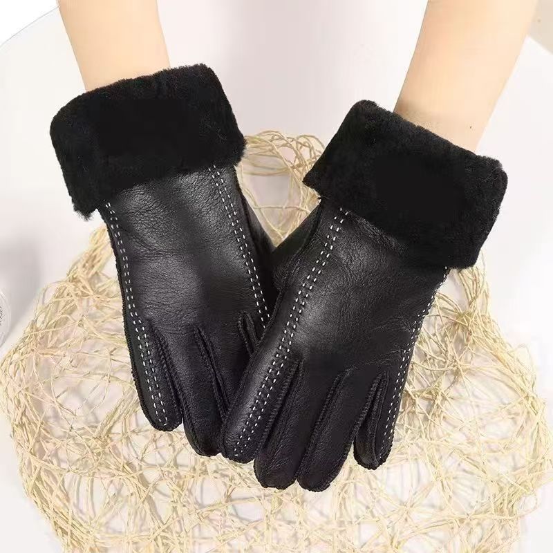 女真皮毛一体手套羊皮手套女款皮毛一体