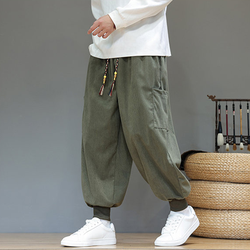 灯笼裤子男秋冬款灯芯绒休闲裤宽松大码阔腿束脚裤潮流复古哈伦裤