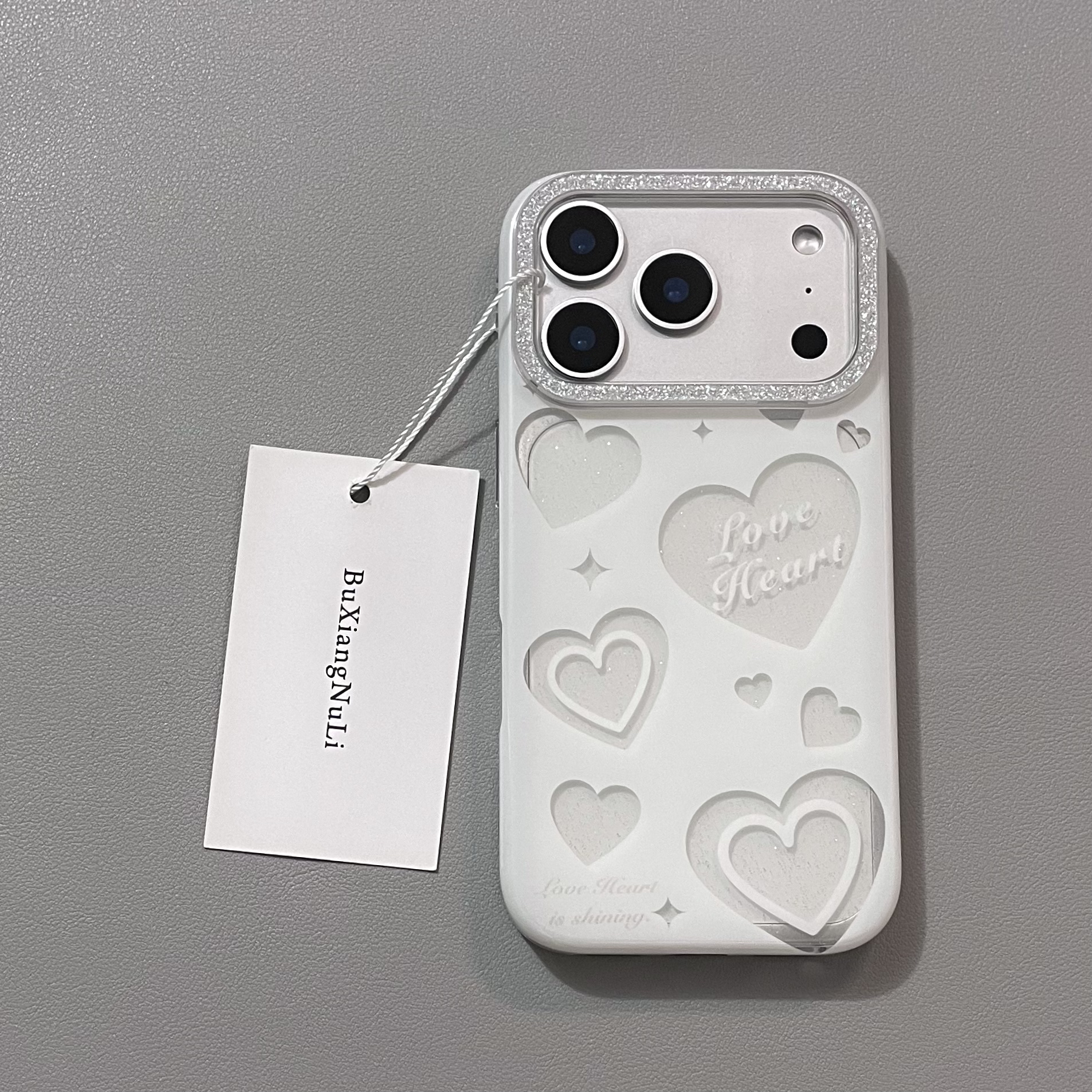 韩系ins镂空细闪英文爱心适用苹果17pro手机壳iPhone16全包15/14