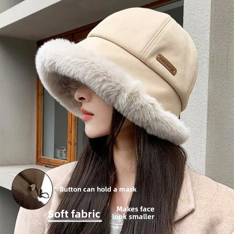 秋冬毛绒渔夫帽女冬季帽子毛茸茸加厚绒针织保暖显脸小百搭蒙古帽