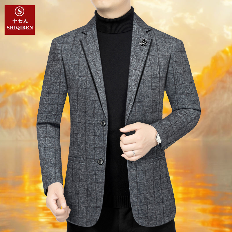 [高档西服】2025春季男士西装外套百搭西服上衣时尚格子中年爸爸装