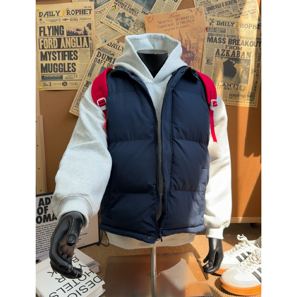 藏青色马甲棉服秋冬男女款加厚保暖韩版背心外套男搭配卫衣棉坎肩