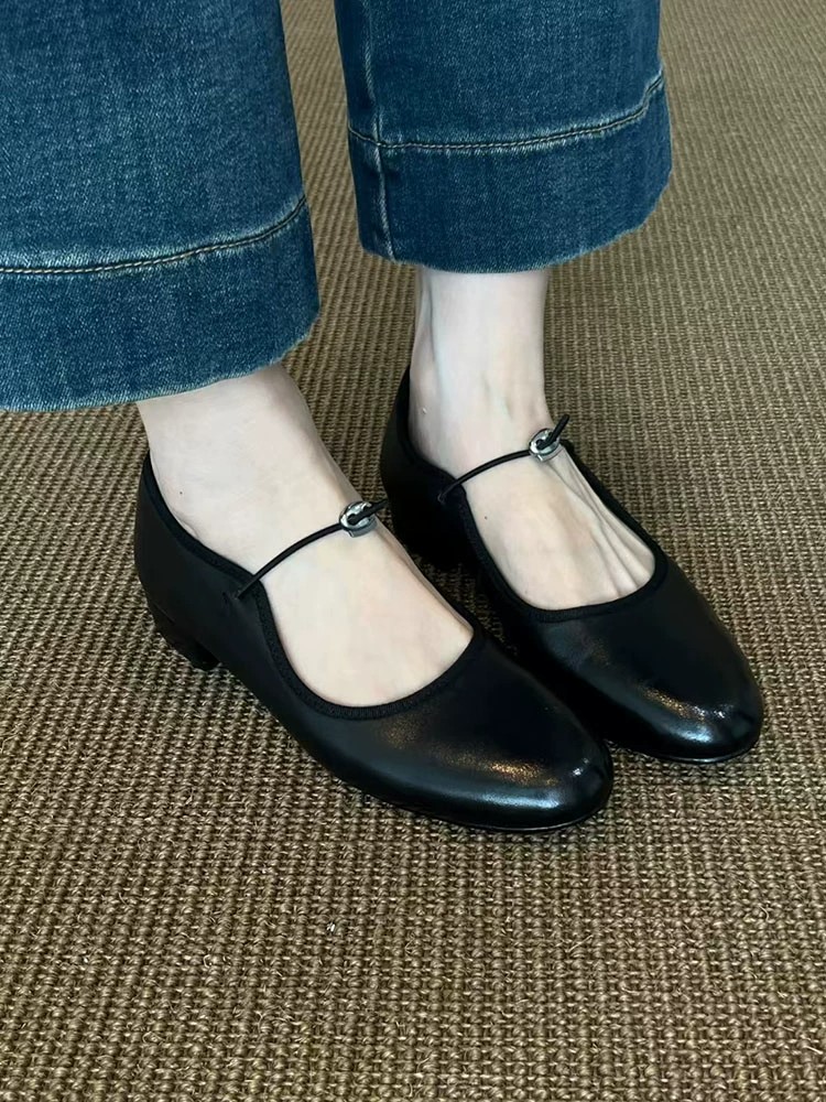 啤梨~小羊皮芭蕾风一字扣带浅口玛丽珍鞋女软底舒适低跟平底单鞋