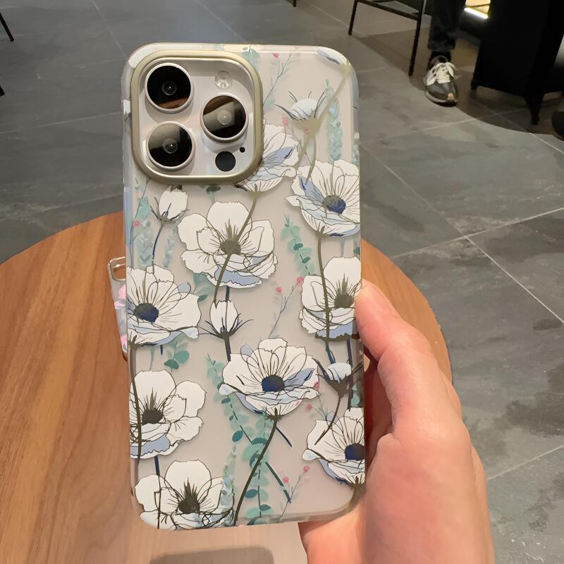 米卡伦适用iPhone16pro手机壳新款15超薄鎏金花朵双层印花14防摔