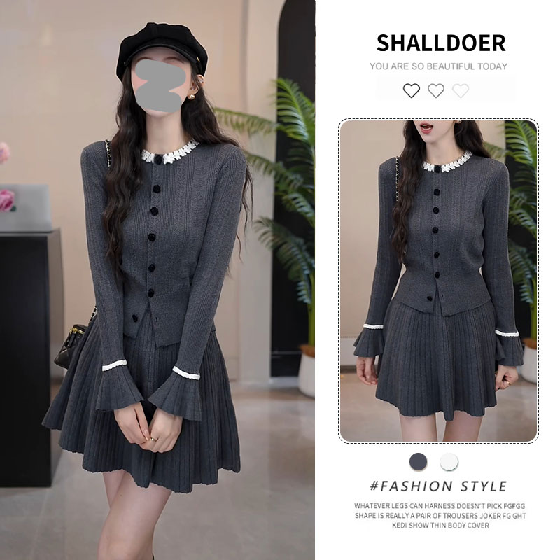 早秋小香风套装裙女巨好看穿搭一整套高级感针织上衣半身裙两件套