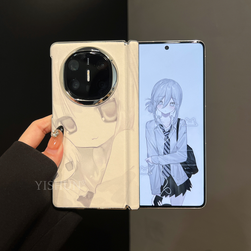 适用华为matex6手机壳折叠屏新款温柔少女中轴保护真皮matex5简约