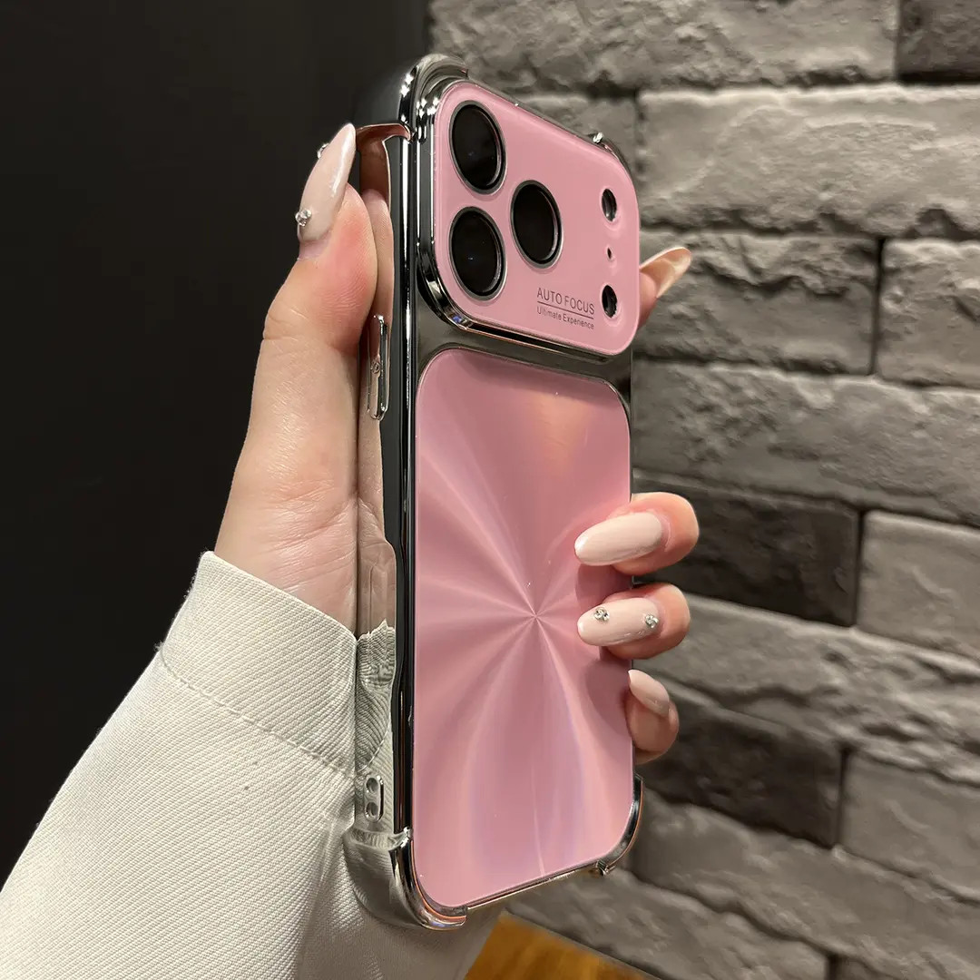 四角防摔适用于苹果17promax手机壳软边拼接粉色16pro极光镭射