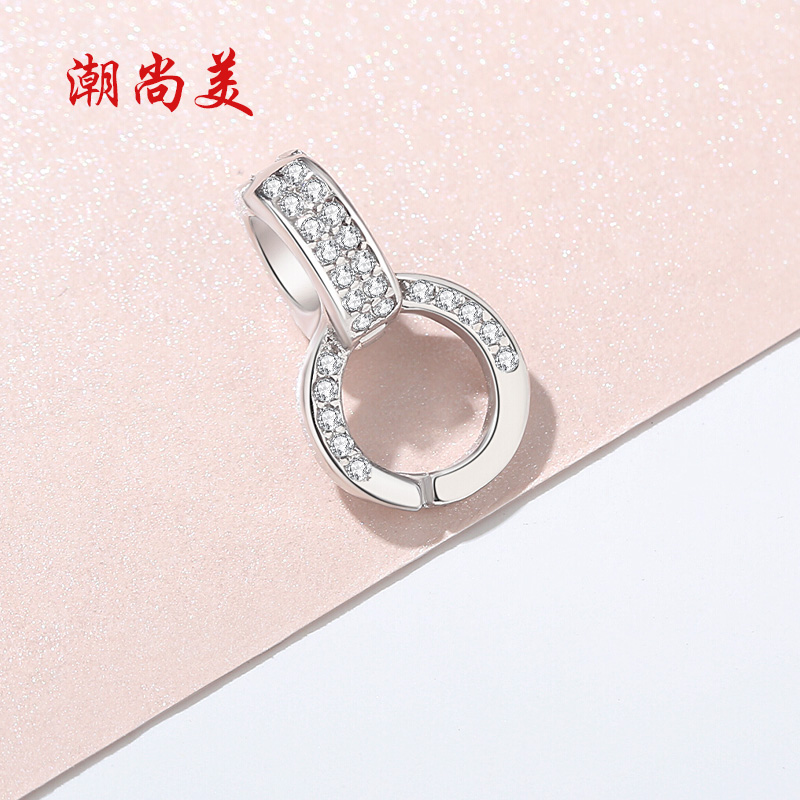 潮尚美 925银合成锆石银制品  双环扣吊坠扣头饰品配件双开卡扣