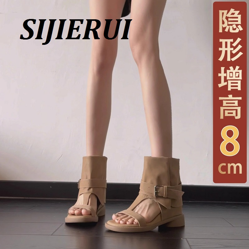 SIJIERUI复古罗马套趾凉靴女2025年夏季新款内增高短靴皮带扣凉鞋