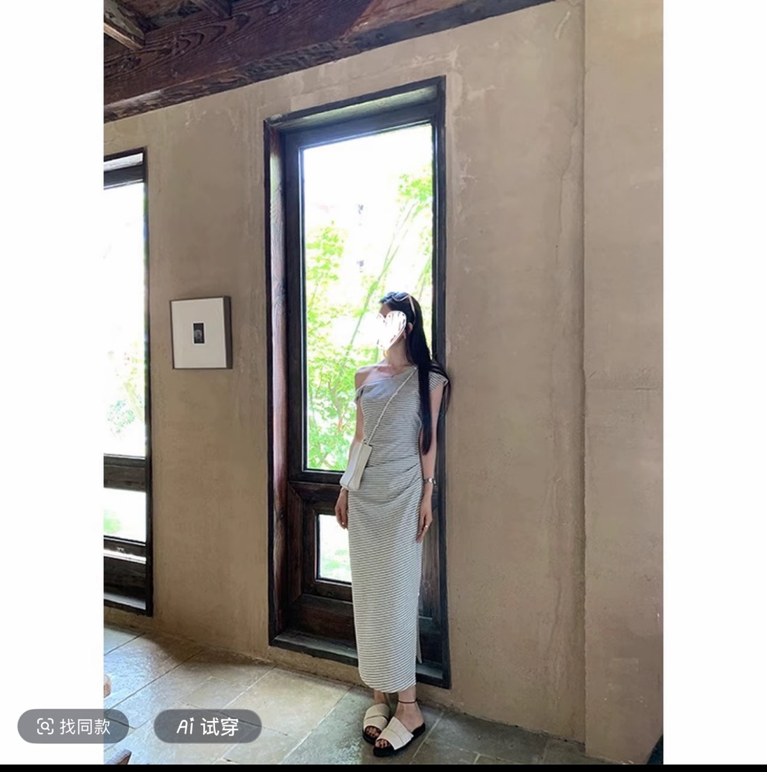 很灵很美嘟～糯叽叽 氧气感显瘦斜肩条纹连衣裙儿250620