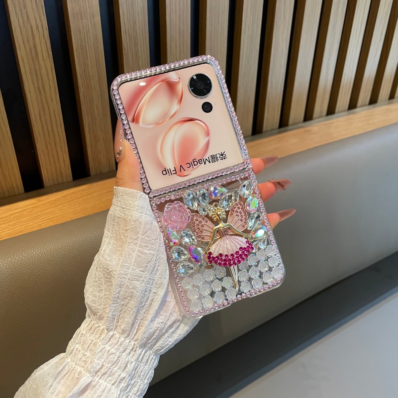 适用荣耀magicvflip2手机壳粉钻玫瑰蝴蝶高级感奢华magicvflip壳