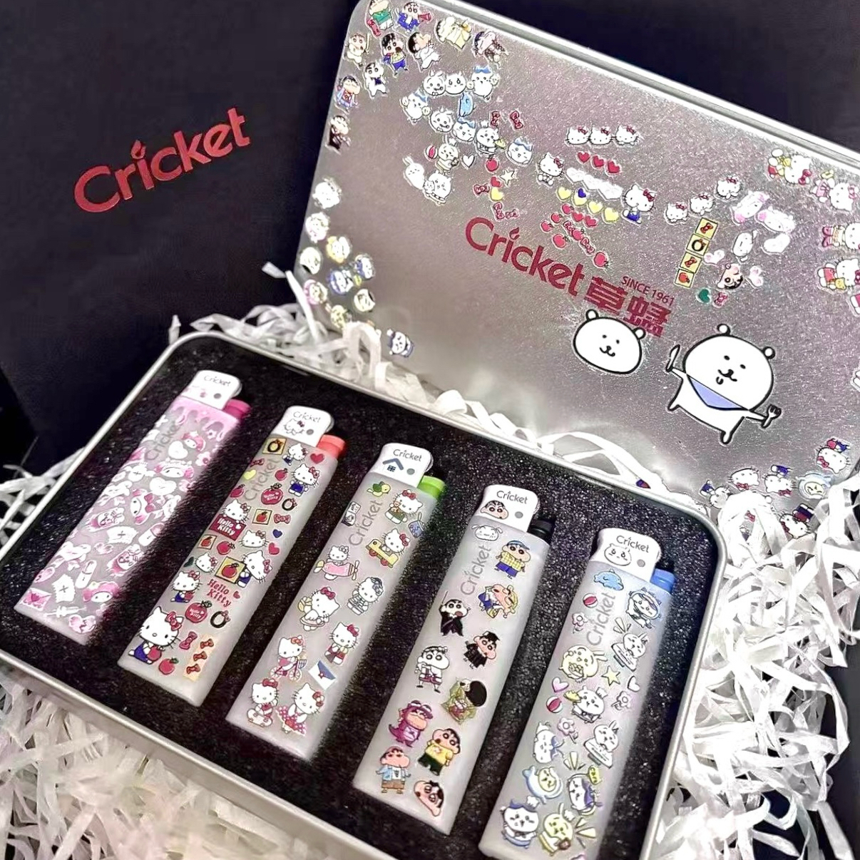 Cricket【5支装铁礼盒】草蜢原装进口一次性打火机水晶彩色款礼盒装