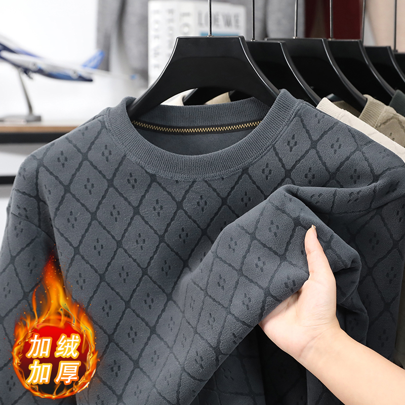 格布叔叔圆领拼接套头款保暖宽松型卫衣加厚套头加绒打底衫男士