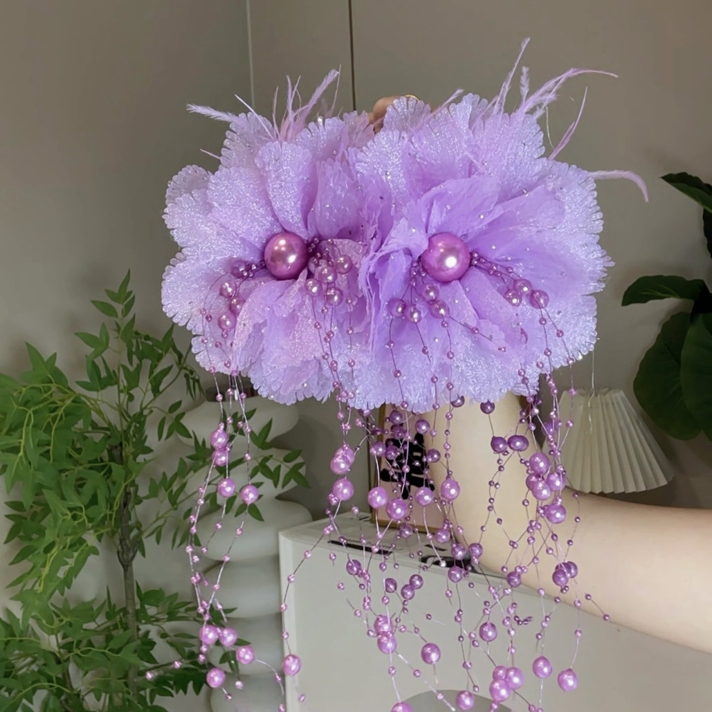 【紫色浪漫】古风发夹亮珠莫奈紫甜美超仙原创设计女抓夹