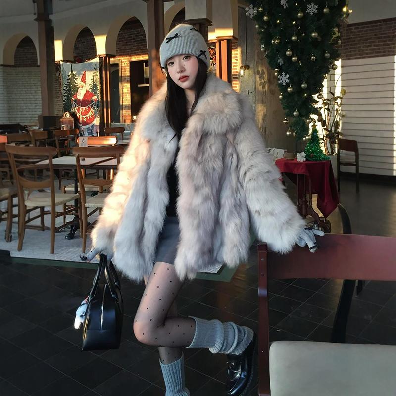 2025冬新款皮毛一体外套女中长款狐狸毛环保皮草年轻加厚毛毛大衣