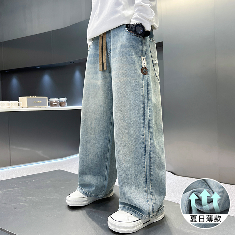 男童裤子夏季薄款牛仔裤2025新款儿童夏款大童宽松冰丝直筒长裤潮