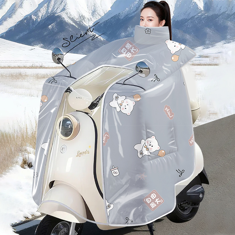 新款钢化膜冬季电动车斗篷式加大加绒加厚全包防风防水保暖挡风被