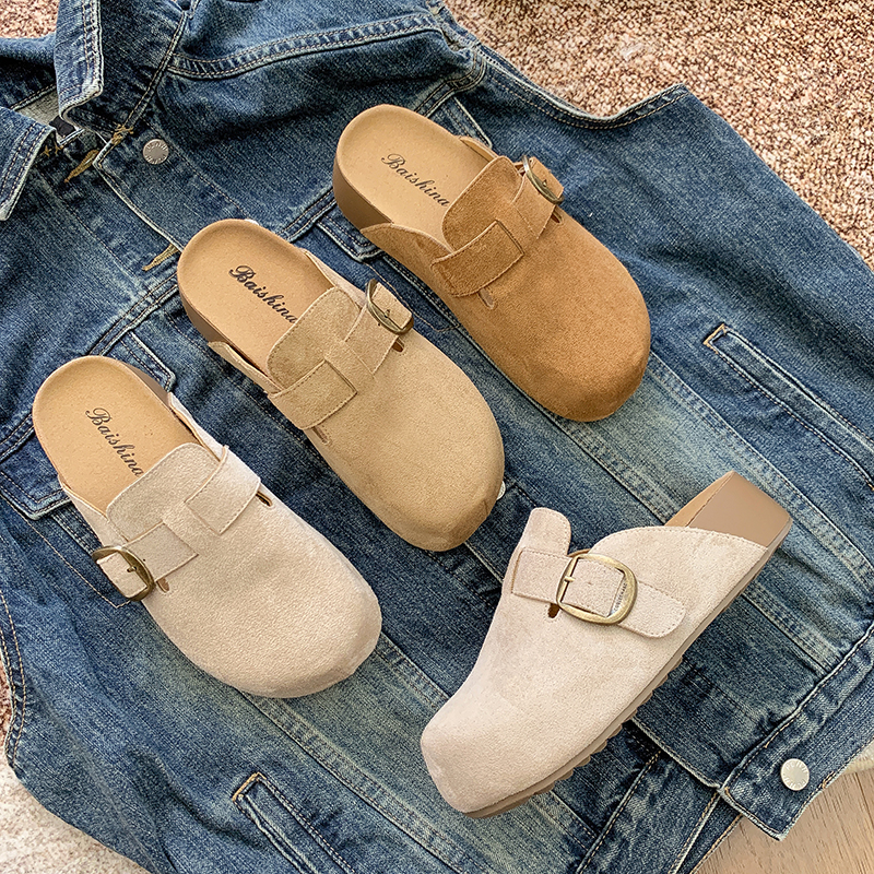 小个子厚底勃肯鞋女2025年秋季新款增高休闲包头拖百搭半拖鞋子