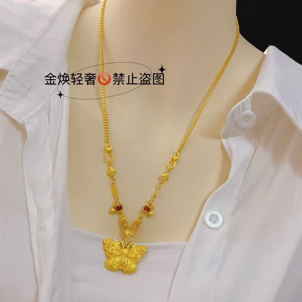 合金布艺项链 纯色福蝴蝶配铜合金爆款推荐金色手工颈链饰品新款