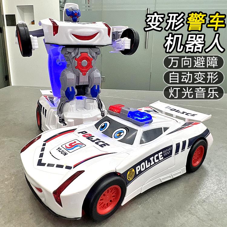 电动变形汽车机器人警车灯光幼儿玩具小汽车儿童3-6岁玩具汽车