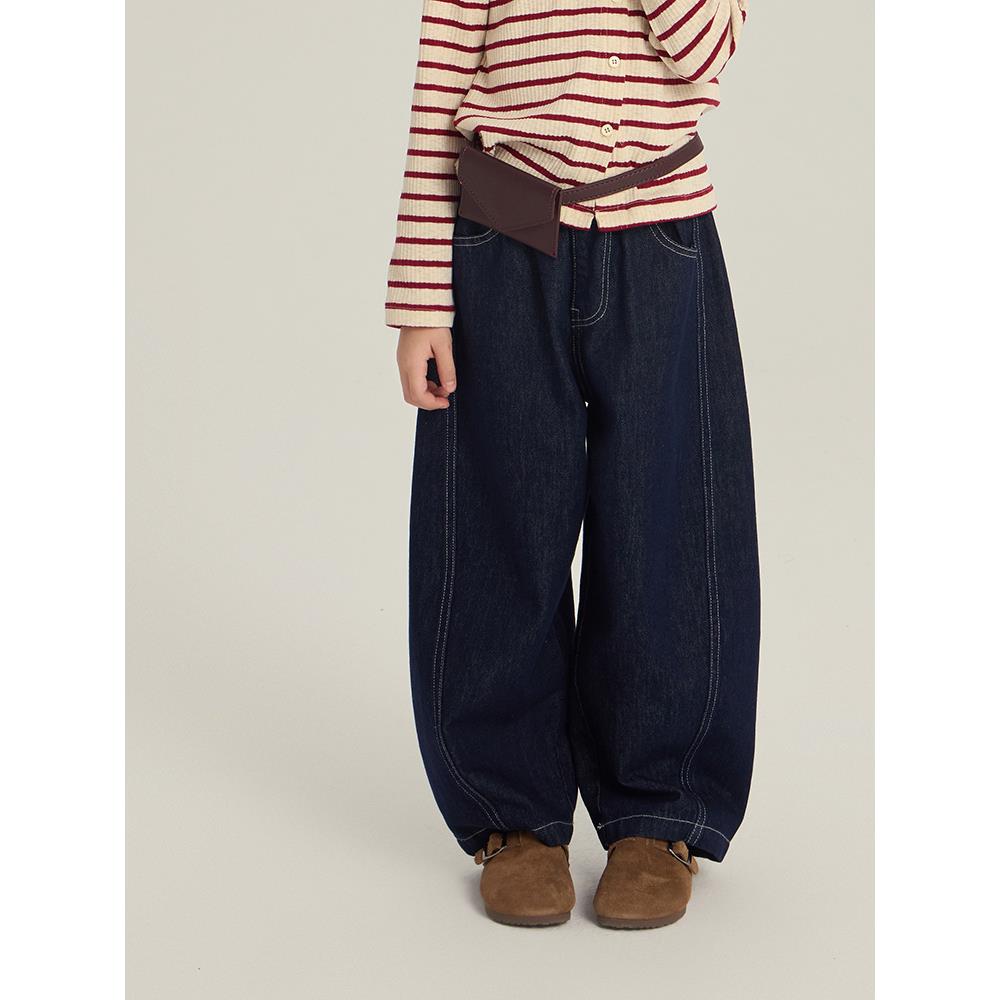 儿童拼接阔腿裤中大童韩版防褪色牛仔弯刀裤2025秋装新款女童裤子