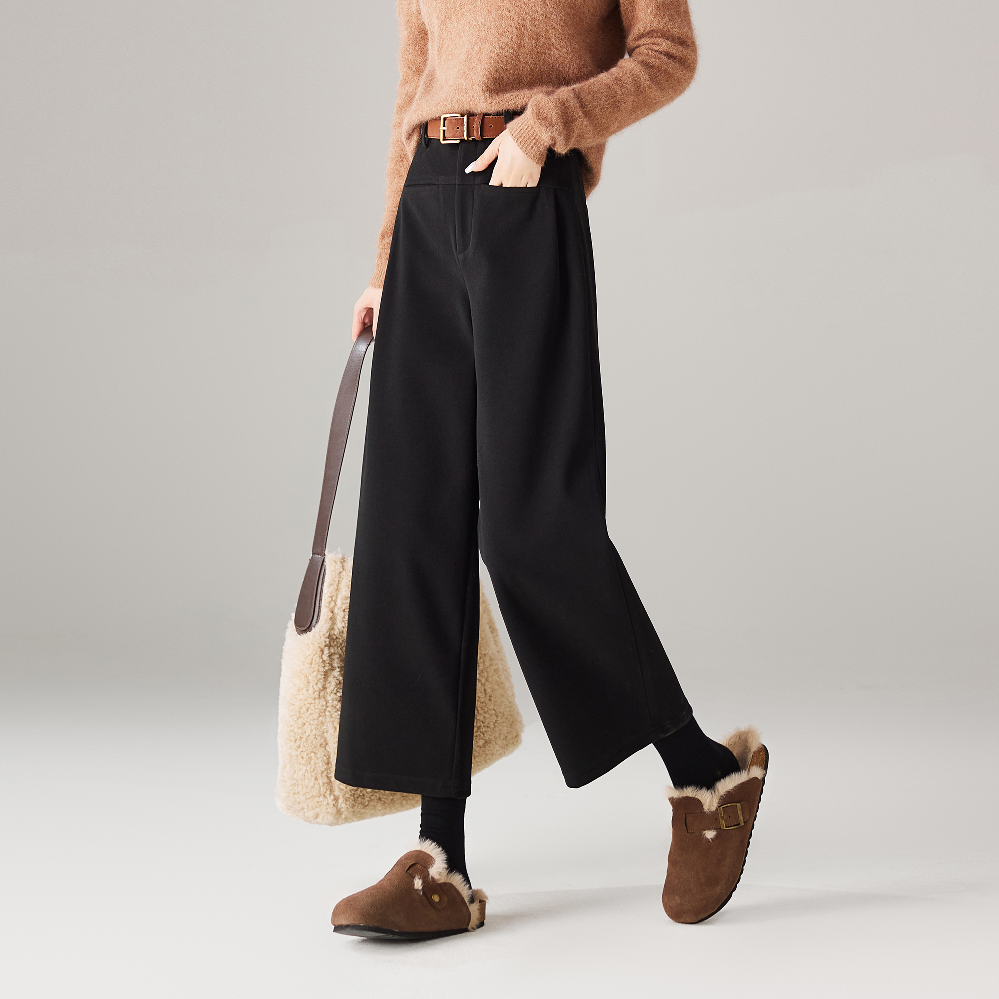 索菲丝尔2025冬季新宽松显瘦通勤百搭加厚休闲阔腿裤女裤子541008