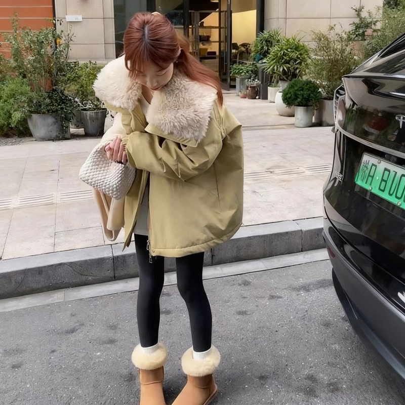 羊羔毛披肩领羽绒服冬季2025新款时尚中款保暖白鸭绒派克服 2995