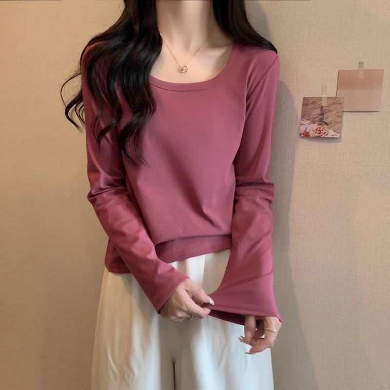 大码女装胖mm正肩方领T恤女2025秋冬新款显瘦百搭宽松内搭打底衫