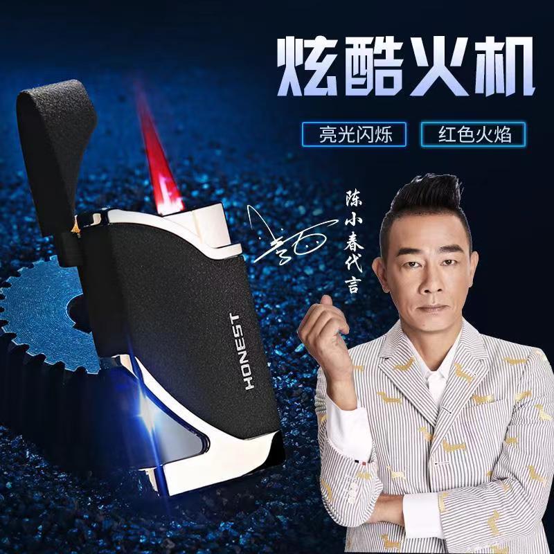 新款网红带灯可视窗防风超薄创意精品男士充气打火机高档轻奢礼物