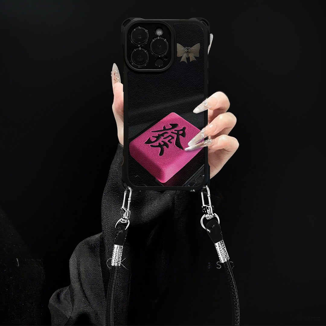 适用粉色發字苹果17promax四角挂绳手机壳华为oppo小米15vivo小众