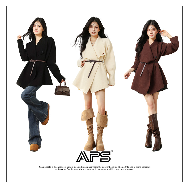 APS赫本风法式大翻领针织开衫秋季新款设计感宽松灯笼袖针织外套