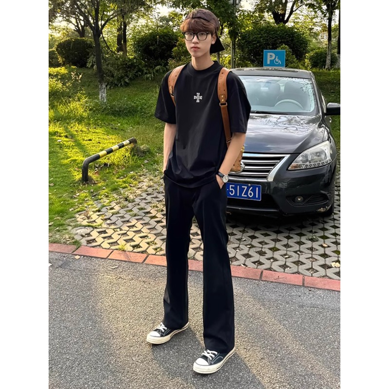 黑色微喇西裤男秋季vibe美式高街潮牌休闲裤子cleanfit休闲直筒裤