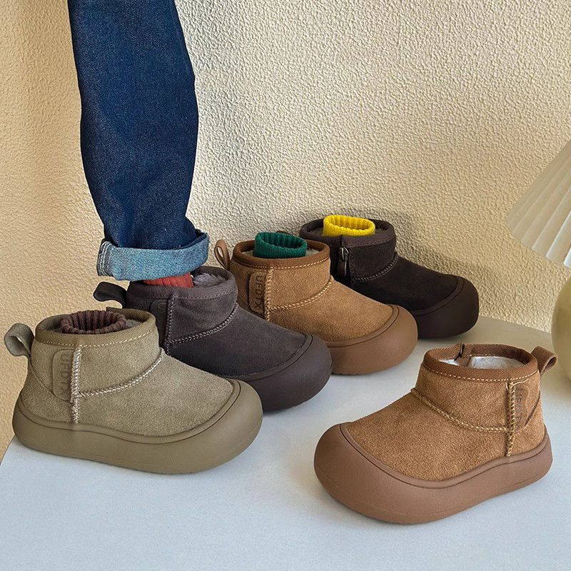 韩版儿童雪地靴男童侧拉链加绒短靴冬季加厚防水防滑女童保暖棉靴