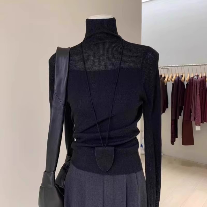 芯娇晴杭州四季青高端女装批发广州十三行欧货高领打底内搭针织衫