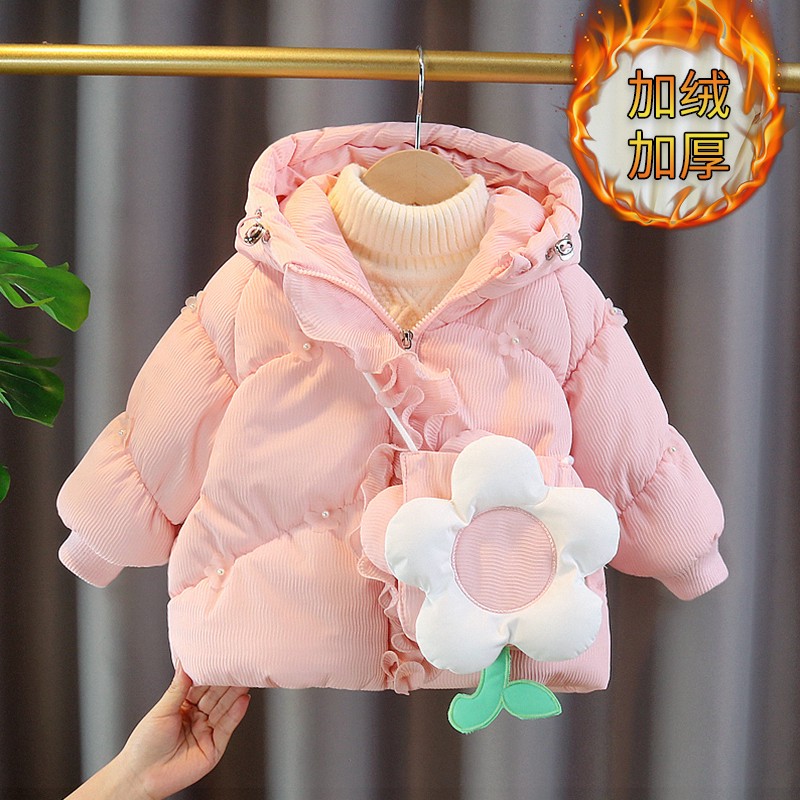巴拉开门红女童加绒棉衣冬装2026年新款洋气棉袄女孩6岁男童棉服