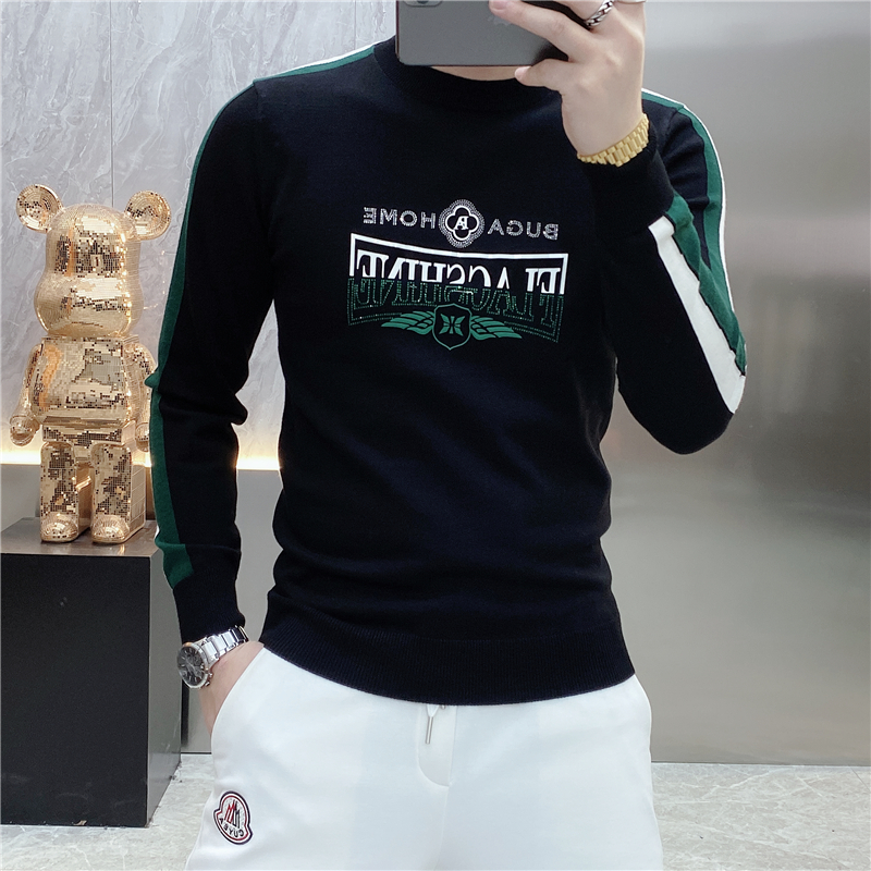 2025秋冬新款个性潮牌提花烫钻圆领毛衣修身潮流帅气长袖针织衫男