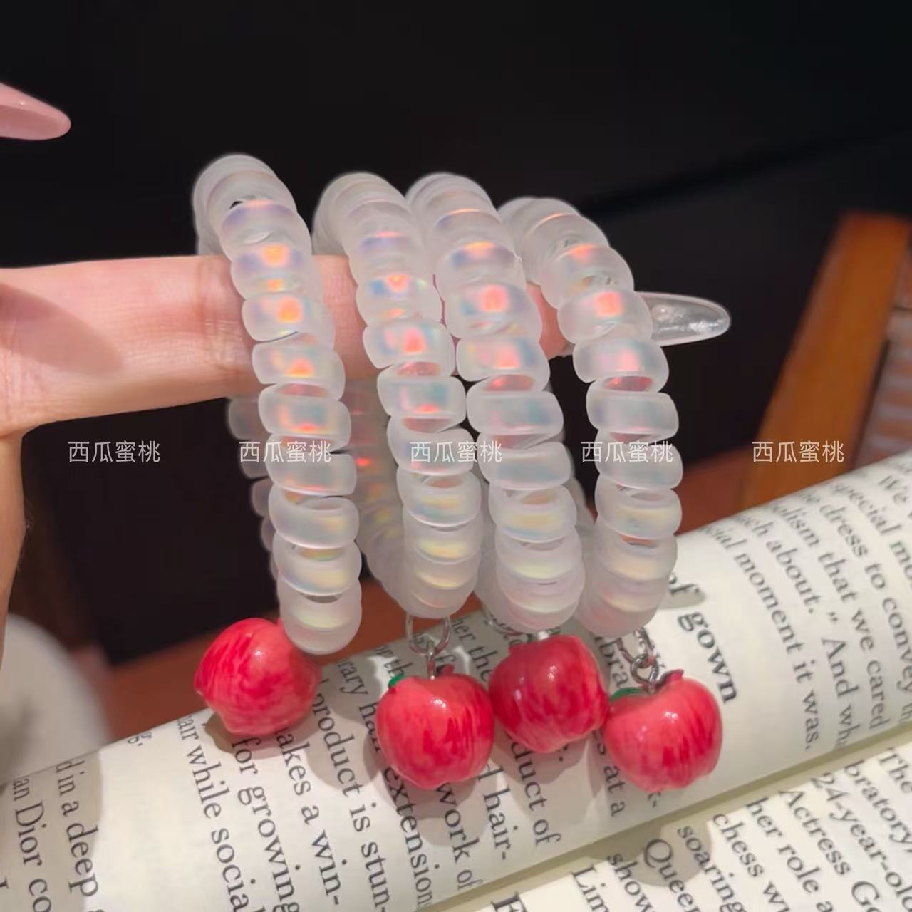 可爱个性趣味苹果人鱼姬电话线发圈高弹力耐用百搭ins风发绳发饰