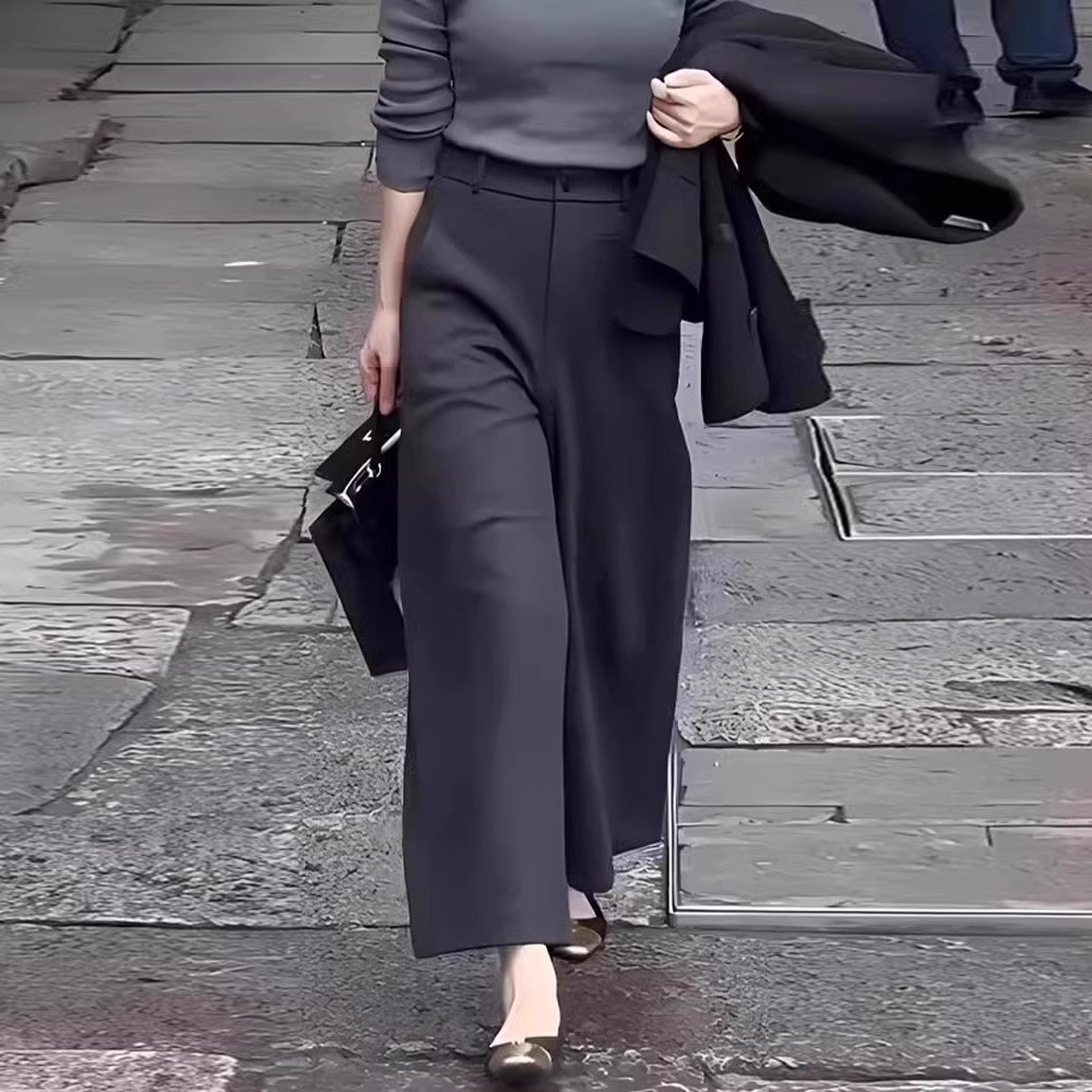 免烫抗皱阔腿西装裤女士2025夏季直筒裤子高腰显瘦垂感妈妈休闲裤