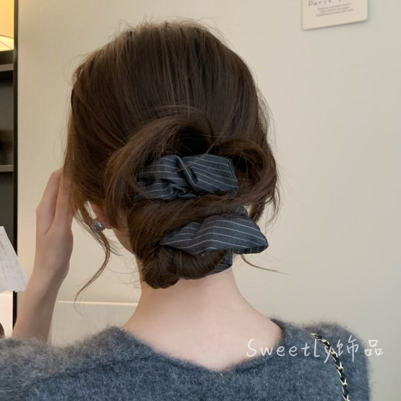 松弛感～韩系条纹低丸子头大肠发圈慵懒感高级百搭低马尾发圈女