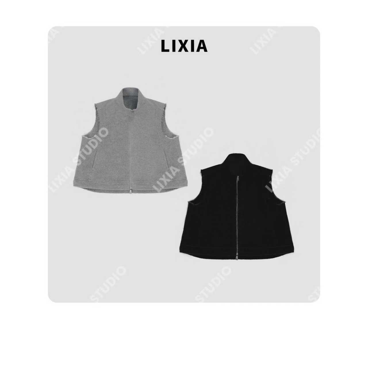 LIXIA【奢灰毛章】随性风拉链轻奢纯羊毛马甲-D10701