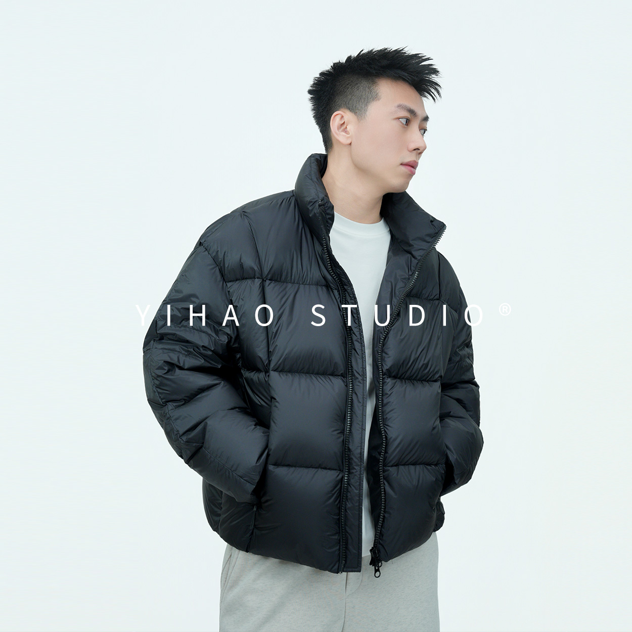 YIHAO STUDIO冬季男款高级云感90白鹅绒羽绒服轻盈保暖短款外套