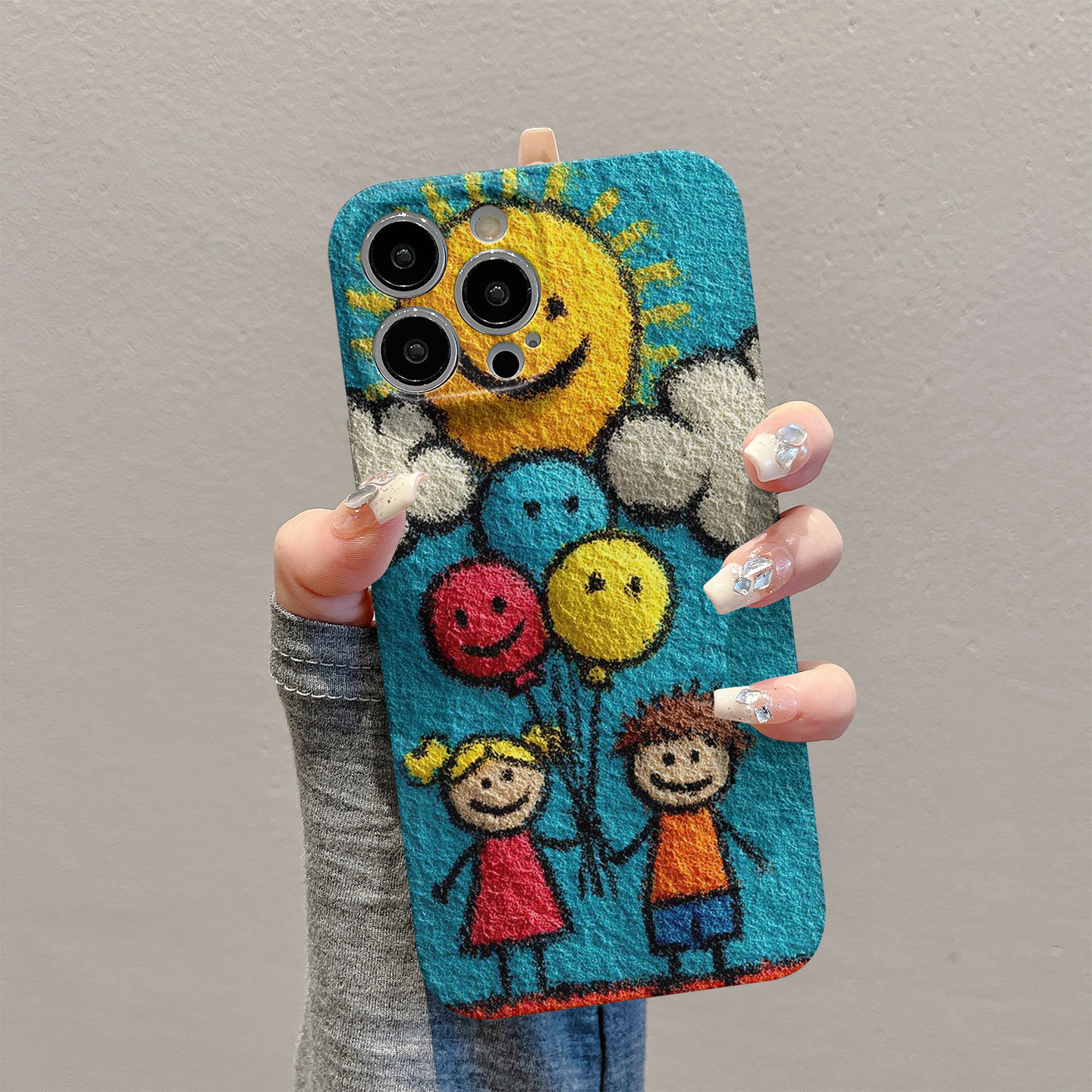 手绘气球小人适用苹果16手机壳华为创意vivo小米15新款oppo菲林壳